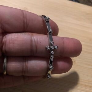 Elegant Silver Cross Bracelet with Crystal Accents